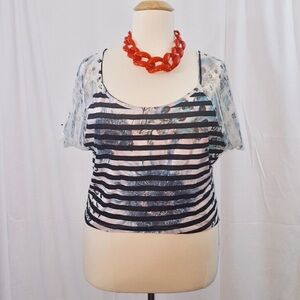 Plus Size Stripes & Lace Fashion Top​